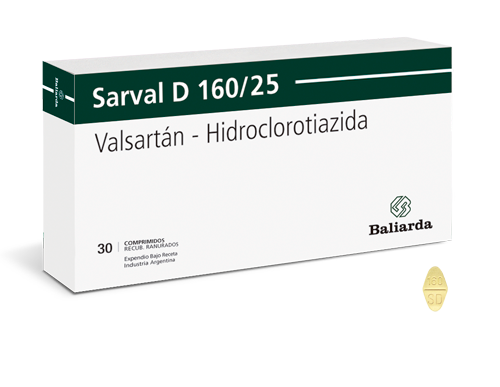 Sarval D_160-25_30.png Sarval D Valsartán Hidroclorotiazida Hipertensión arterial Hidroclorotiazida diurético Antihipertensivo bloqueante cálcico Sarval D Valsartán vasodilatación tensión arterial